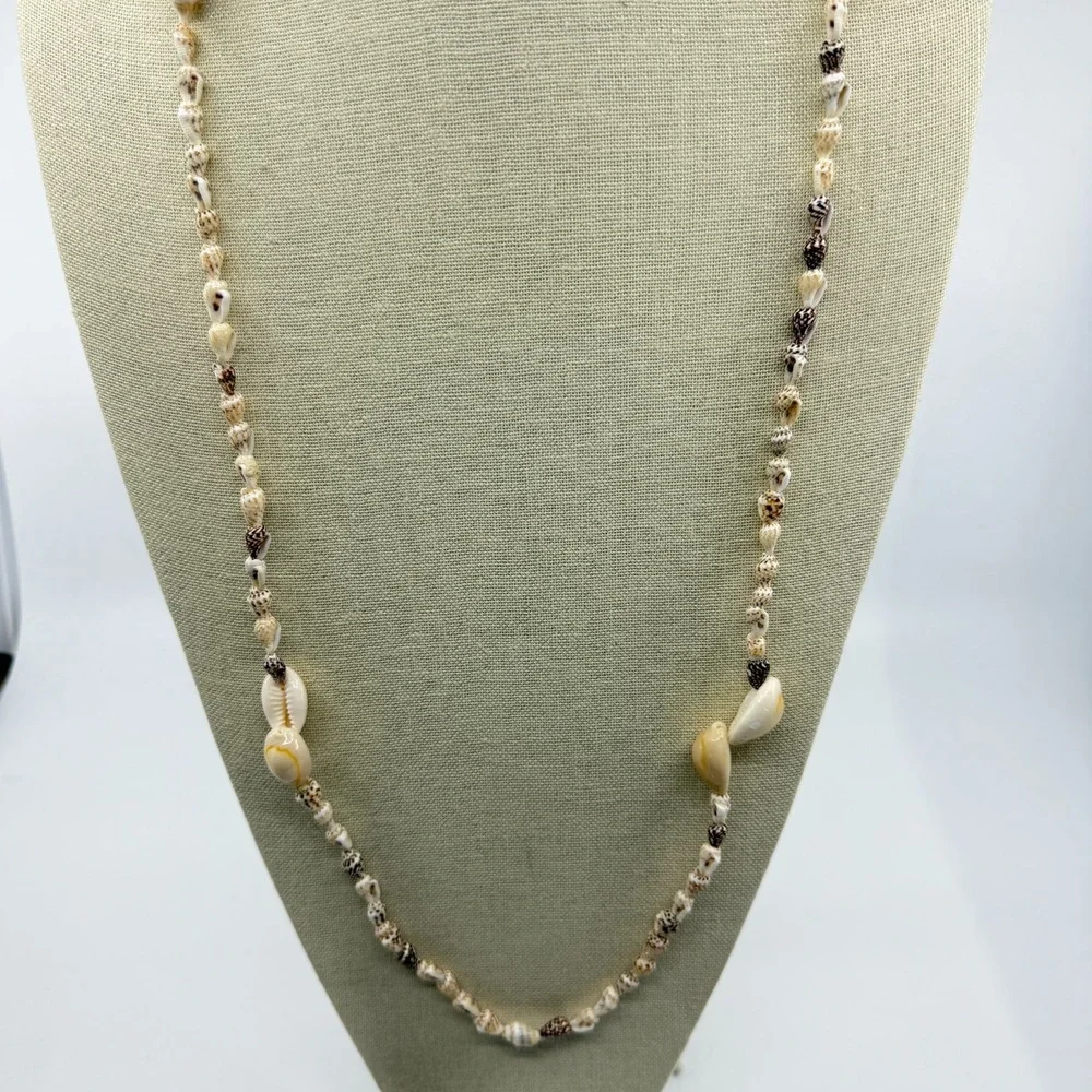 Natural Cowrie Seashell Station Long Necklace Coastal Beach Boho Jewelry Gift